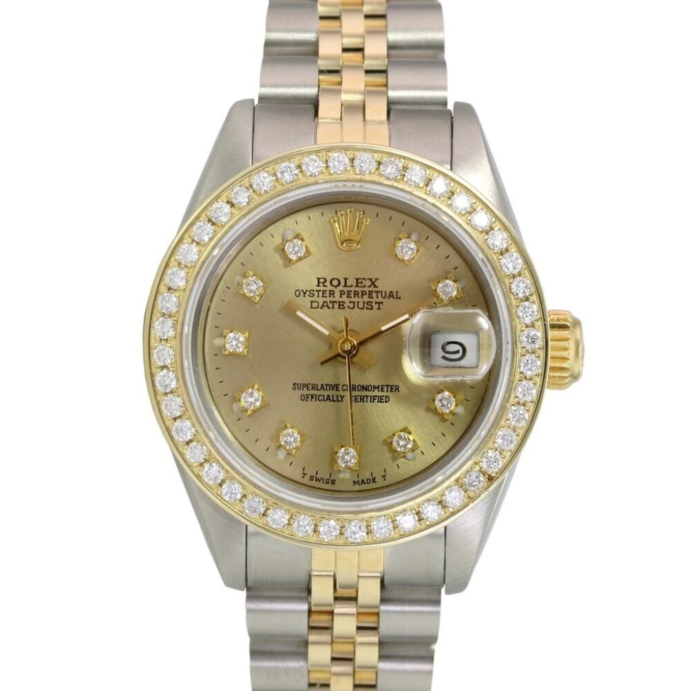 ROLEX DATEJUST CHAMPAGNE DIAMOND SQUARE DIAL 18K GOLD&STEEL JUBILEE WATCH 69173